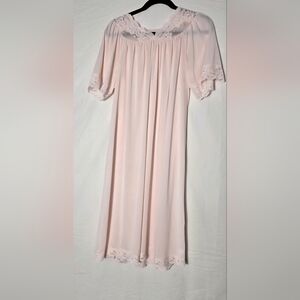 Vintage Shadow Line  Elegant Pink Lace Trim Nightgown S